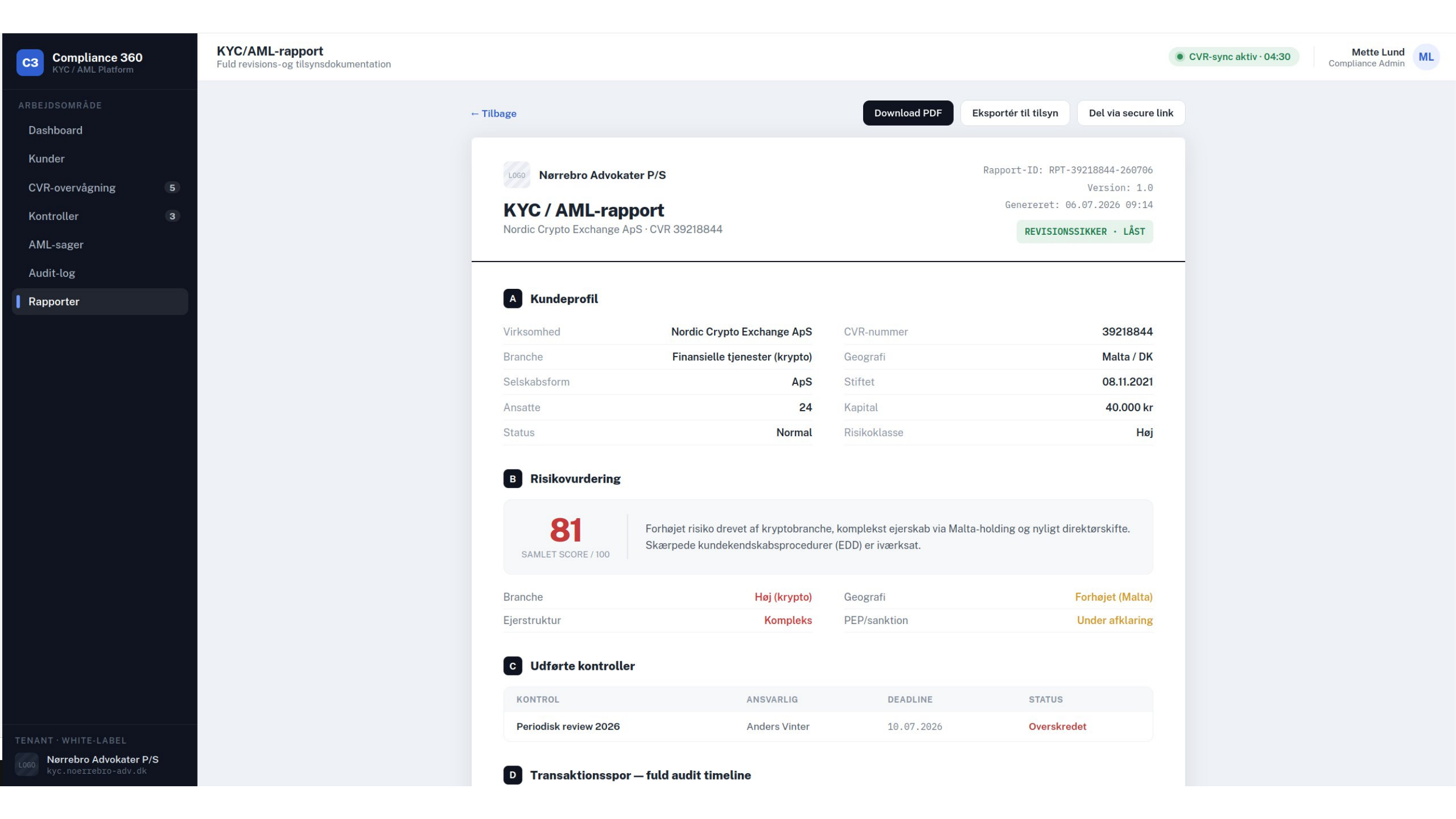 Revisionssikker rapport i Compliance 360